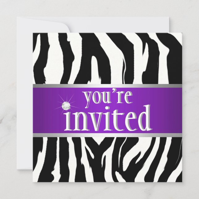 Convite de Aniversário para Zebra Roxo (Frente)
