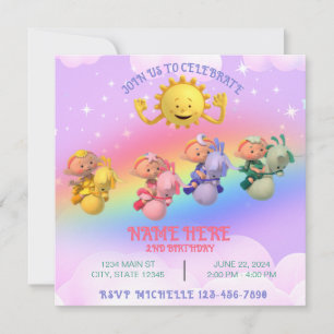 Convite de Aniversário Pastel Arco-íris Cloudbabie