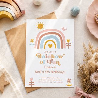 Convite de Aniversário Pastel Arco-Íris | Scandi R