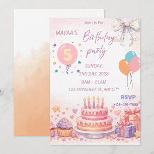 Convite de Aniversário Pastel – Bolo e Balão Lindo