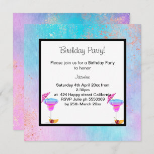 CONVITE DE ANIVERSÁRIO PASTEL MARBLE COCKTAIL