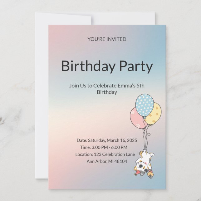 Convite de Aniversário Pastel para Crianças  (Frente)