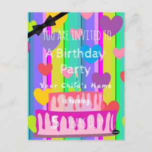 Convite de Aniversário Pastel Personalizado Coraçõ