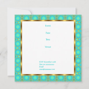 Convite de Aniversário Patchwork Aqua e Dourado