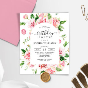Convite de aniversário Peonies Blush de Orçamento