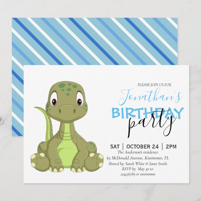 Convite De Aniversário Perfeito Para Dinossauro. (Frente/Verso)