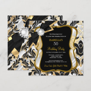 Convite de Aniversário Pérola Branca Dourado Preto