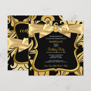 Convite de Aniversário Pérola Dourado Amarelo Laço