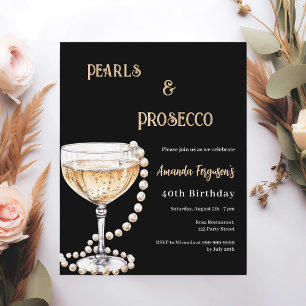 Convite de aniversário Pérolas Prosecco ouro preto