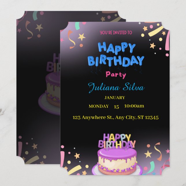 Convite de aniversário Personalizado (Frente/Verso)