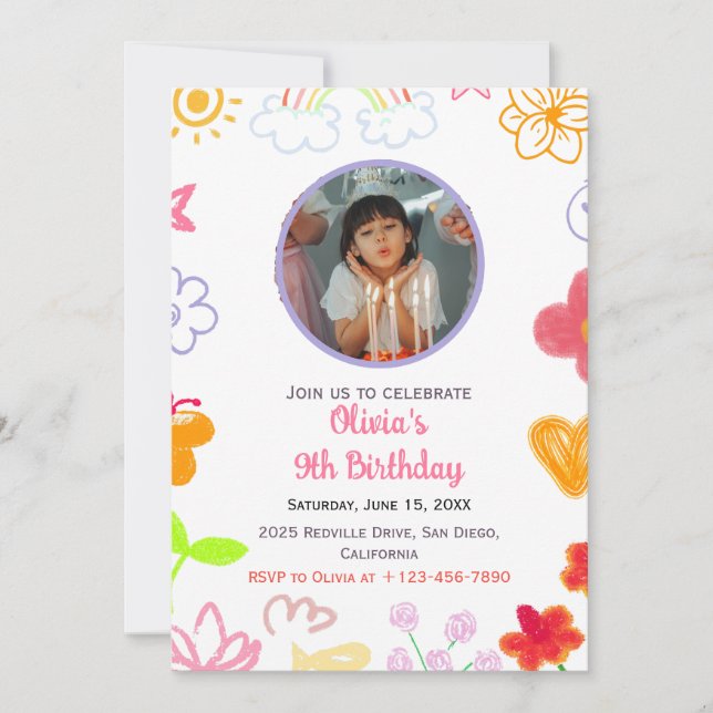 Convite de Aniversário Personalizado Amarelo e Rox (Frente)