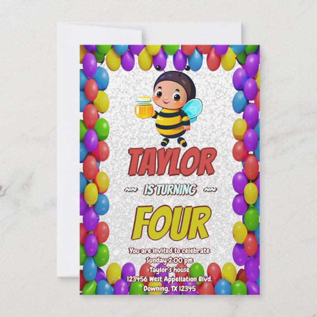 Convite de Aniversário Personalizado Bee Unique pa (Frente)