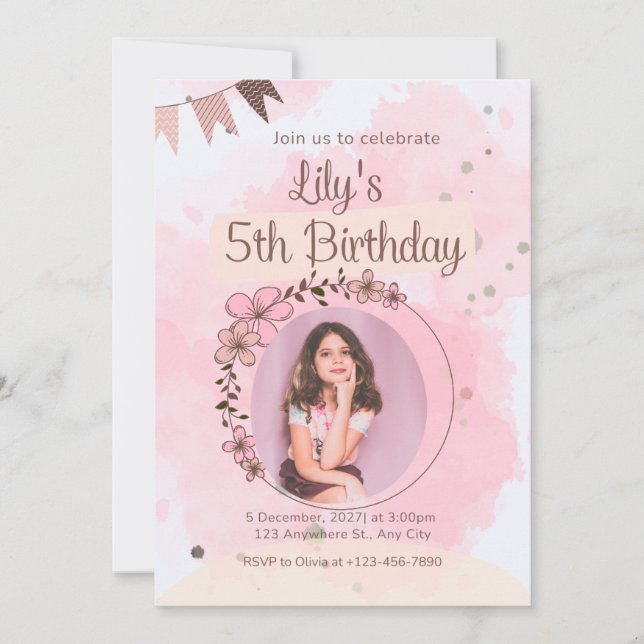Convite de Aniversário Personalizado com Aquarela  (Frente)