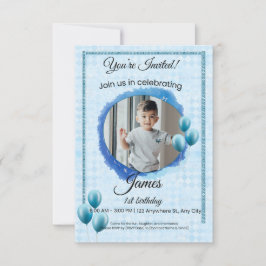 Convite de Aniversário Personalizado com Balão Azu