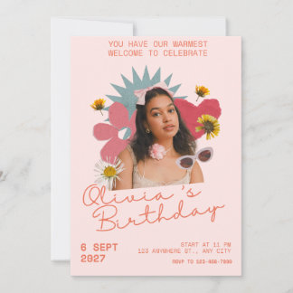 Convite de Aniversário Personalizado com Foto Flor