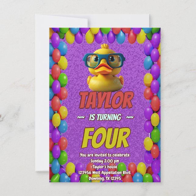 Convite de Aniversário Personalizado Cute de Pato  (Frente)