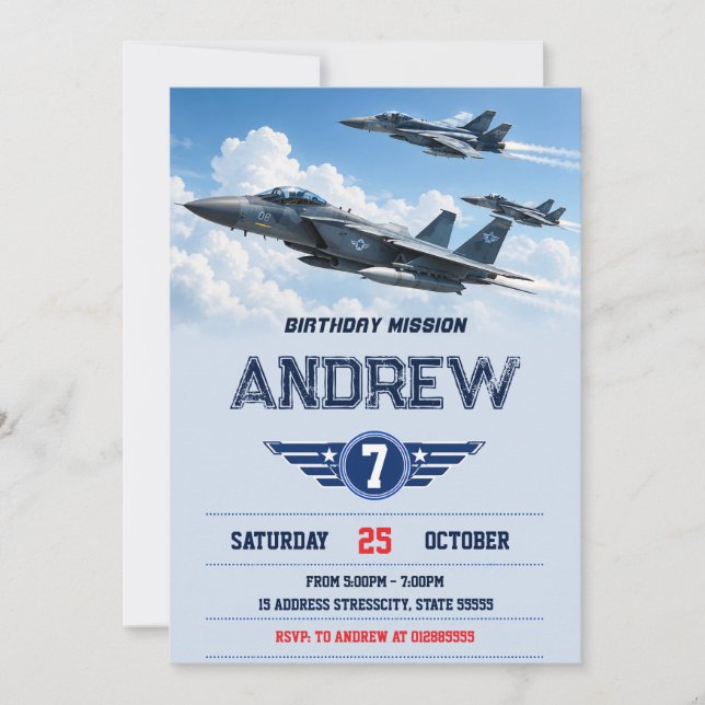 Convite de Aniversário Personalizado de Avião de C (Frente)