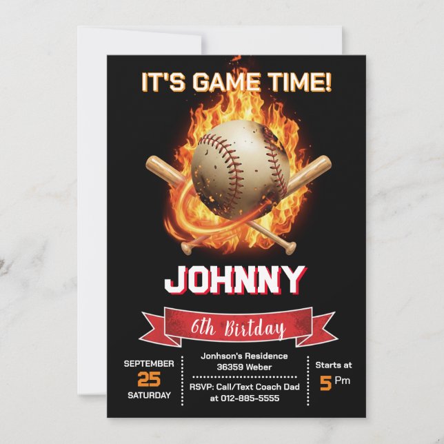 Convite de Aniversário Personalizado de Beisebol (Frente)