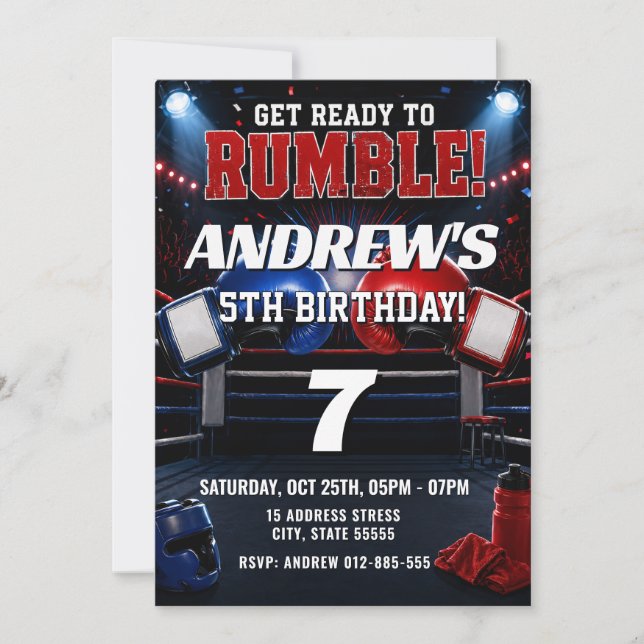 Convite de aniversário personalizado de boxe (Frente)