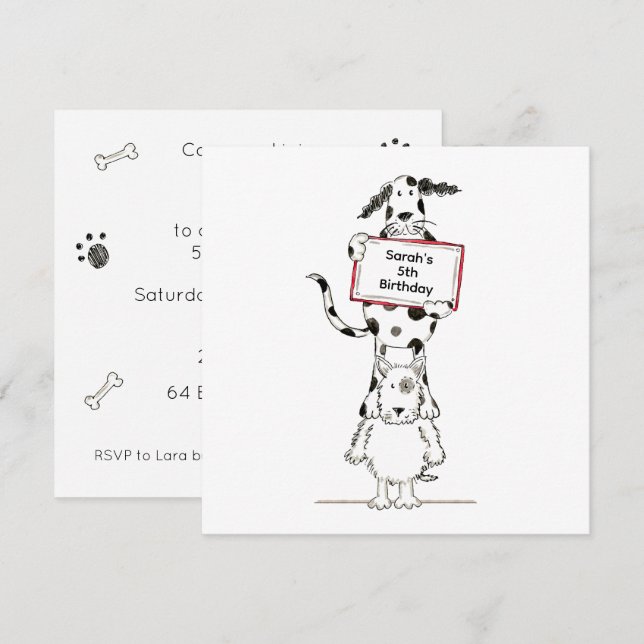 Convite de Aniversário Personalizado de Cães Acrob (Frente/Verso)