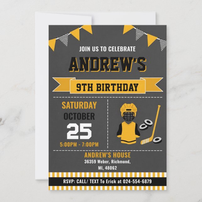 Convite de Aniversário Personalizado de Hóquei Esp (Frente)