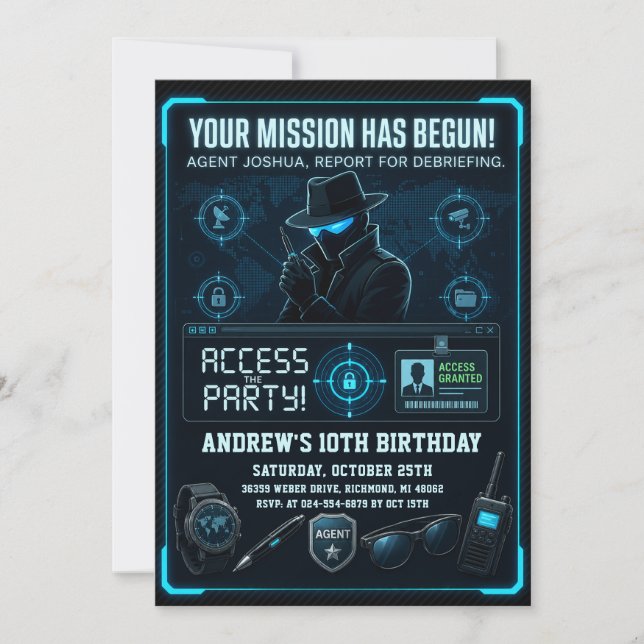Convite de Aniversário Personalizado de Missão de  (Frente)