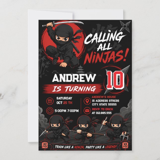 Convite de Aniversário Personalizado de Ninja Guer (Frente)