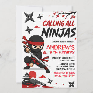 Convite de Aniversário Personalizado de Ninja para
