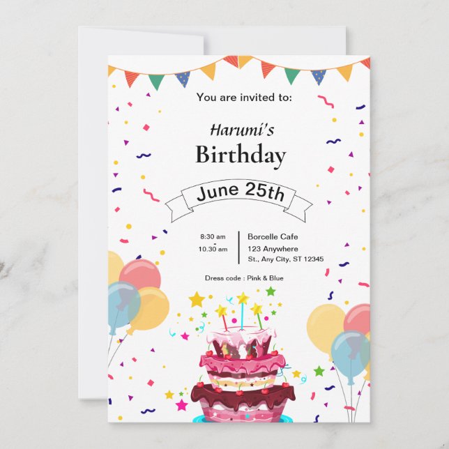Convite de Aniversário Personalizado – Design de B (Frente)