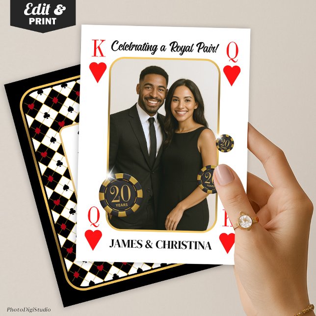 Convite de Aniversário Personalizado, Festa de Cas (Custom Anniversary Invite with Photo, Poker Casino Anniversary Party Invitation)