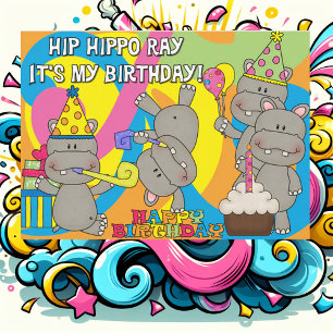 Convite de Aniversário Personalizado Hip Hippo Ra