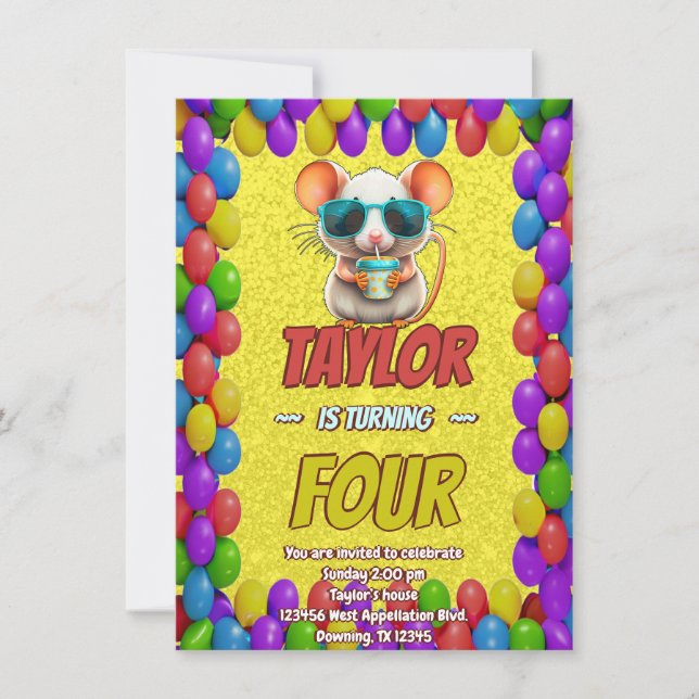 Convite de Aniversário Personalizado Infantil Rato (Frente)