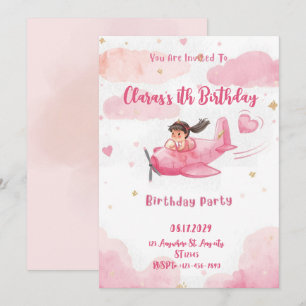 Convite de Aniversário Personalizado Menina Avião