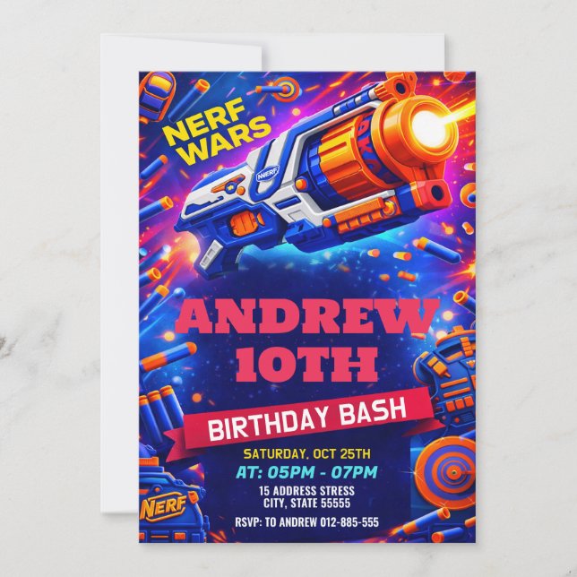 Convite de Aniversário Personalizado Nerf para Cri (Frente)