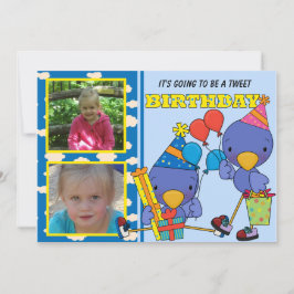 Convite de aniversário personalizado para aves azu