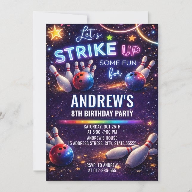 Convite de aniversário personalizado para boliche (Frente)