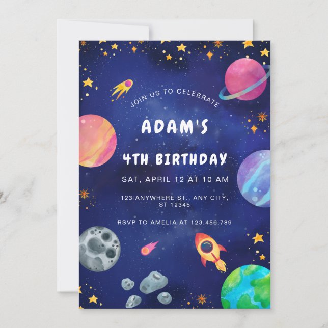 Convite de Aniversário Personalizado para Espaço S (Frente)