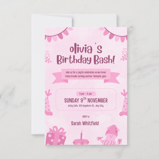 Convite de Aniversário Personalizado para Menina  (Frente)