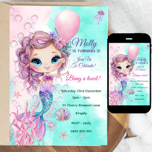 Convite de Aniversário Personalizado para Sereia