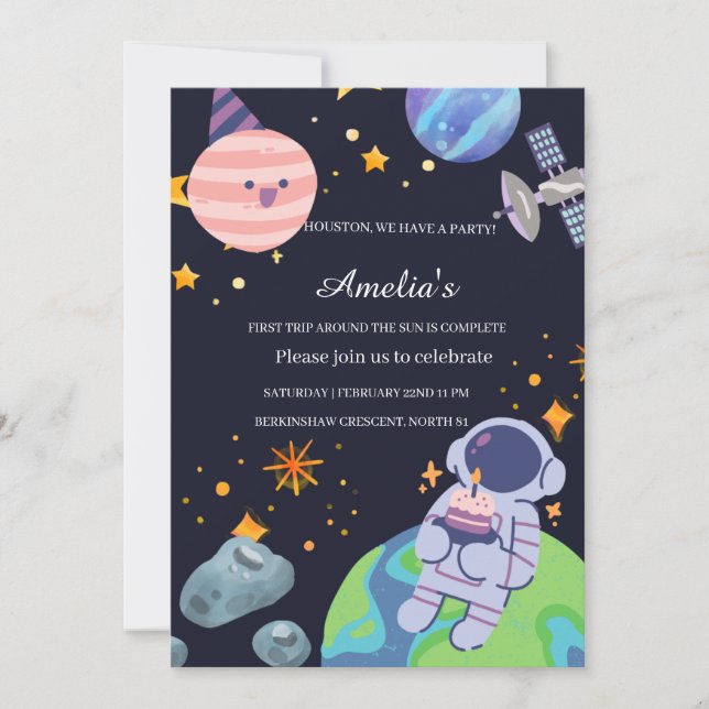 Convite de Aniversário Personalizado Planeta (Frente)