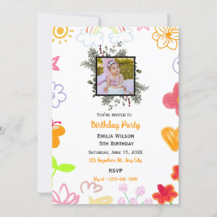 Convite de Aniversário Personalizado Roxo Amarelo