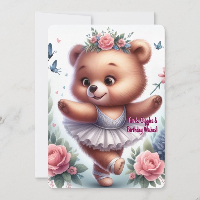 Convite de Aniversário Personalizado Ursinha Baila (Frente)