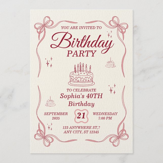 Convite de Aniversário Personalizável Elegante (Frente)