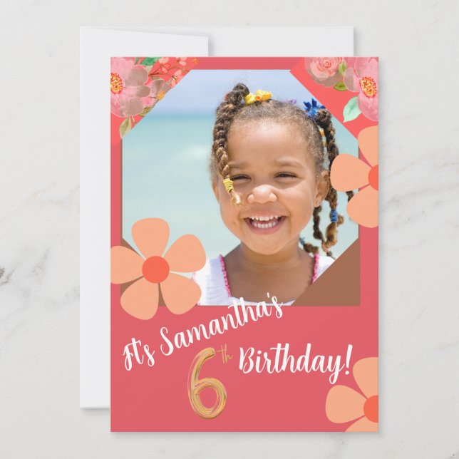 Convite de Aniversário Personalizável - Floral-Ros (Frente)