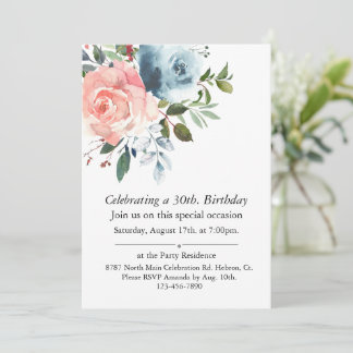 Convite de Aniversário Personalizável Floral Rosa