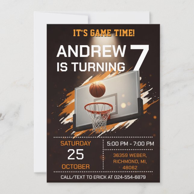 Convite de Aniversário Pessoal de Basquete (Frente)