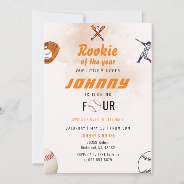 Convite de aniversário pessoal de beisebol (Frente)