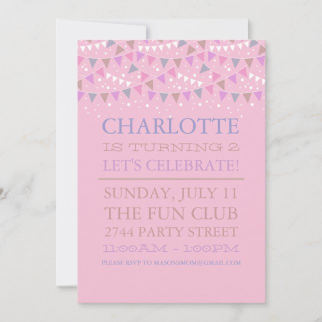 Convite de Aniversário | Pink Fun Bunting (Frente)
