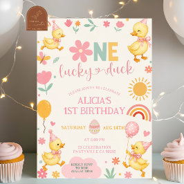 Convite de aniversário Pink Girl One Lucky Duck
