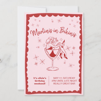 Convite de Aniversário Pink Martinis in Bikinis